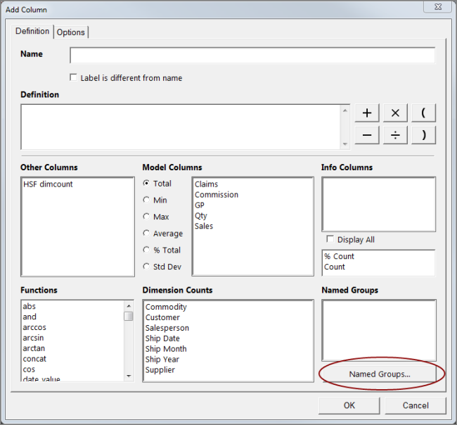 Location of the Named Group option on the Add or Edit Column dialog box.